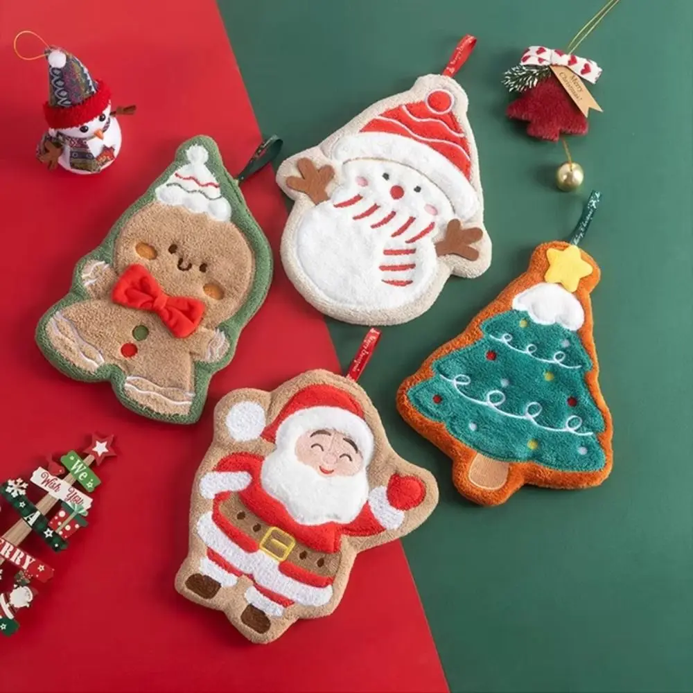 Water Absorption Christmas Hand Towels Coral Fleece Hanging Santa Claus Hand Towel Quick-drying Christmas Tree Handkerchiefs