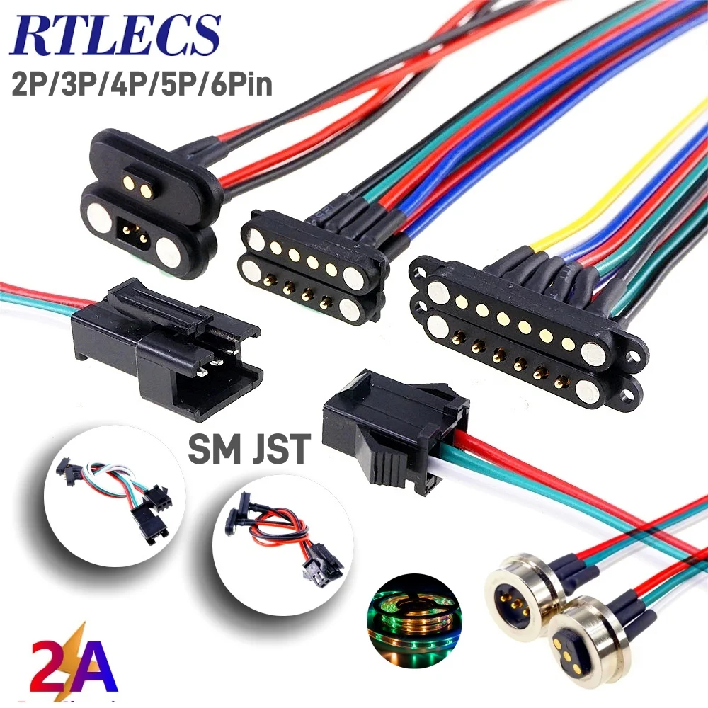 LED Strip Lamp Magnetic Pogo Pin JST SM Plug Socket Extend Cable Connector 2/3/4/5/6 Pin Male Female Adapter Driver Compatible