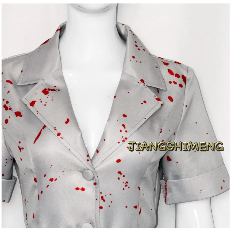 영화 사일런트 힐 코스프레 간호사 흰색 Bloodstained 벨트와 모자 유니폼 할로윈 의상 여자를위한 멋진 할로윈 드레스
