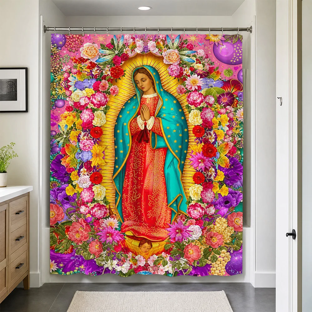Waterproof Floral Shower Curtain for Bathroom Decor Christian Art Mary Goddess Boho Tropical Floral Print Shower Liner Luxury Ho