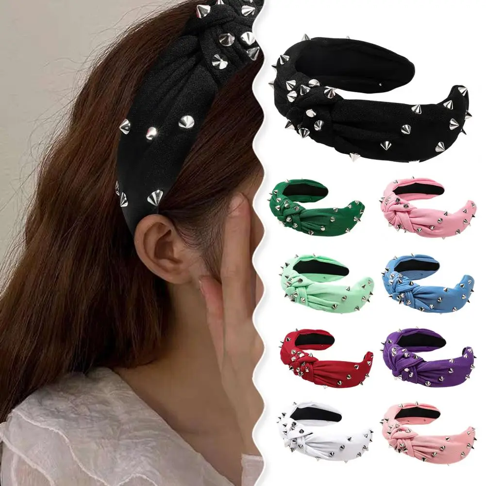 Women Hair Hoop Rivet Decor Top Cloth Knotted Headband Bendable Wide Hairband Flexible Hair Accessories Головной Пояс 머리띠