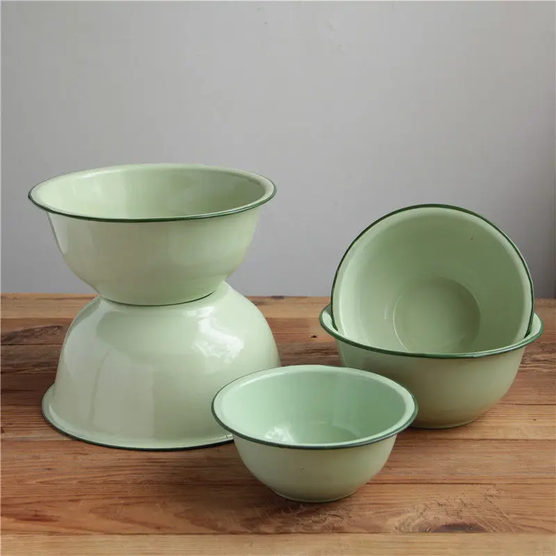 Heavy Duty Thickened Enamel Basin Vintage Deepened Bowl Household Restaurant Rice Soup Mixing Container Durable