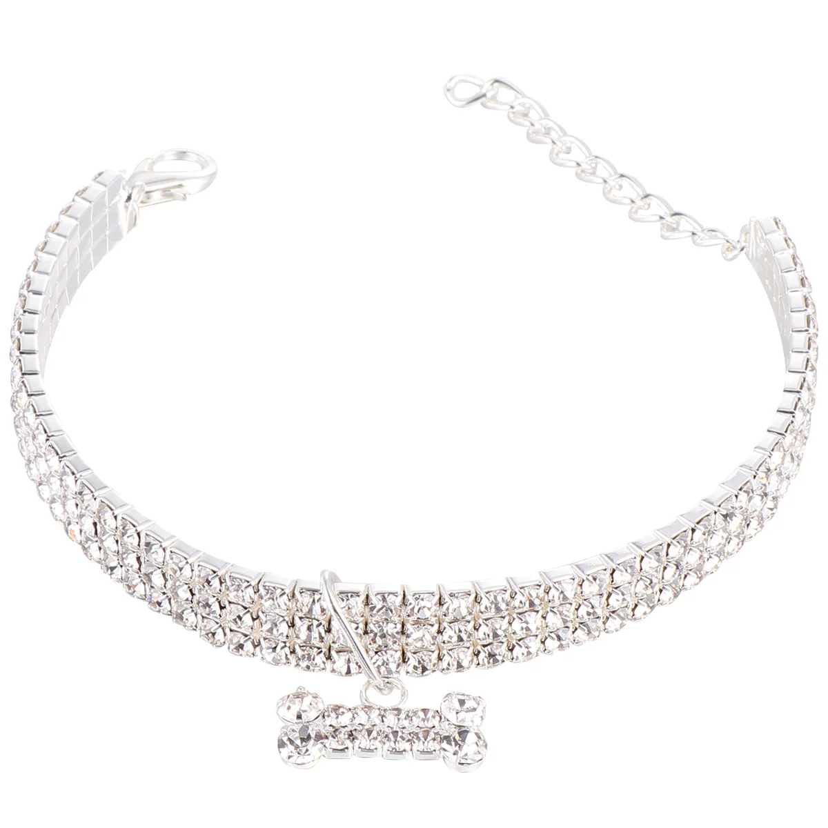 

Rhinestone Dog Collar Cats Dogs Adjustable Buckle Chain White Necklace Pet Supplies Medium Size Cat Dog Clasp Crystal
