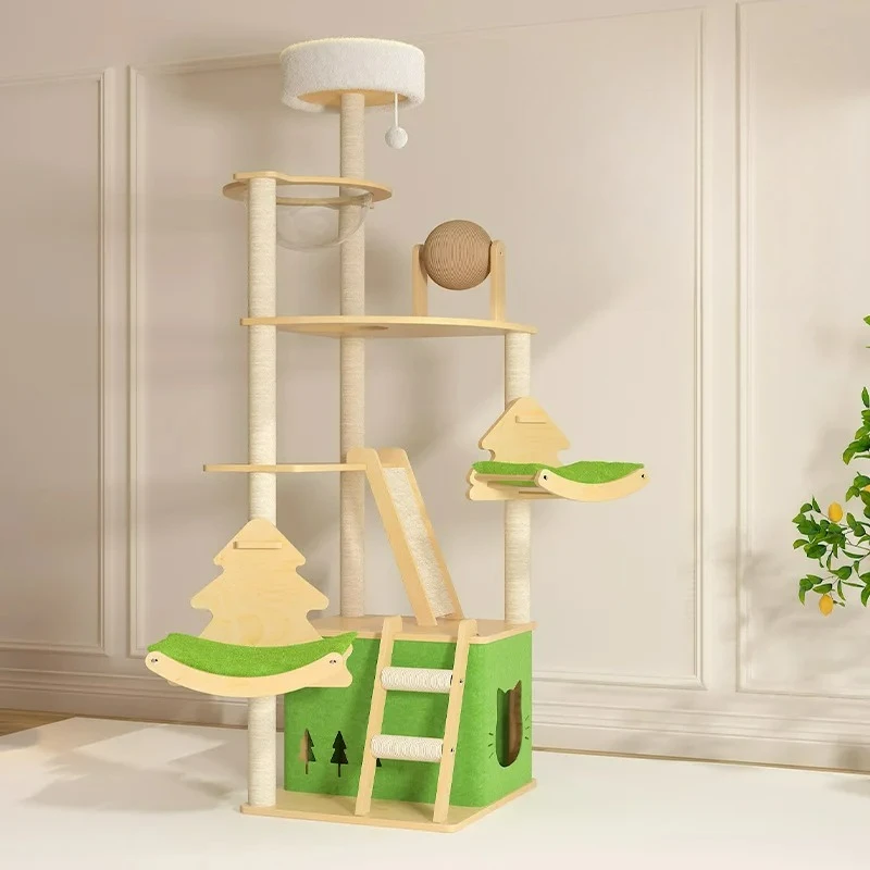 Factory Direct 2026 Cat climbing frame, cat nest,tree integrated large scratching board, scratching shelf, sky pillar, space cap