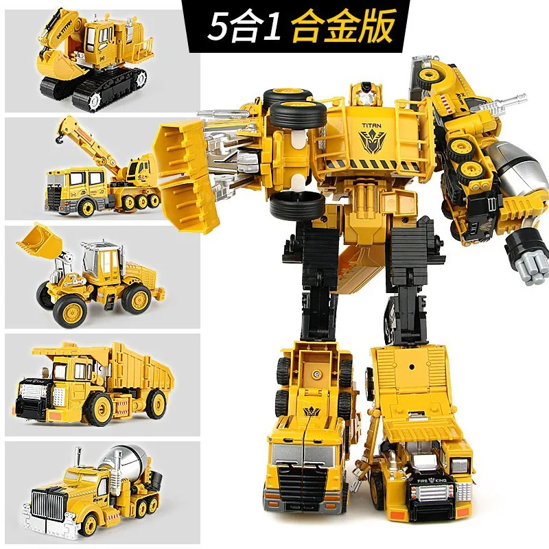 Transforming Robot Toy Magnetically Assembles into Realistic Large Robot Figure 5 Construction Trucks for Boys Ages 3 and Up