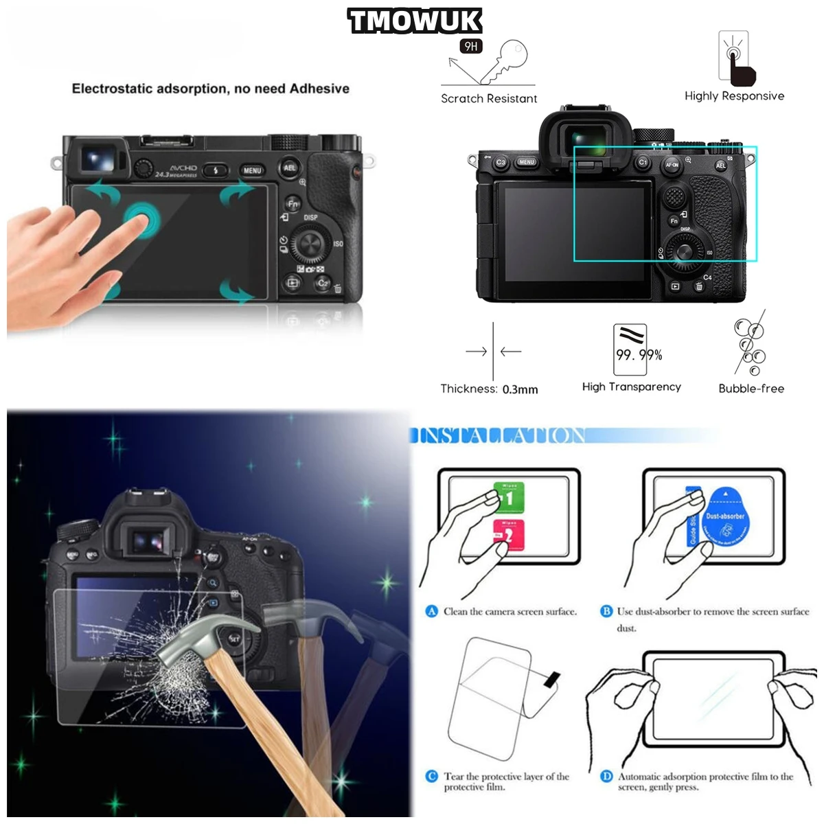

For A7RII A7RIII A7R4 A7R4A A7SMII A7RMII A7MII A7MIII 9H Hardness HD Clear Tempered Glass LCD Protective Film Bubble Free