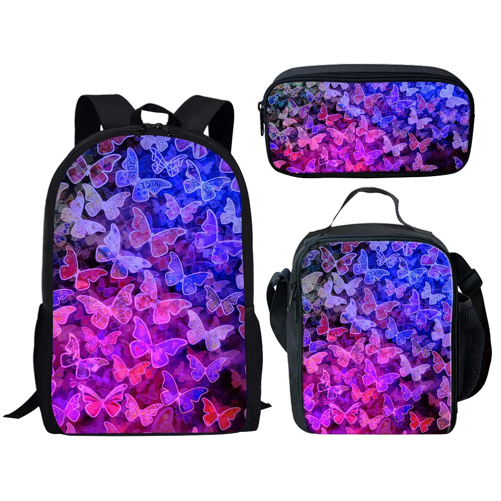 Classic Fashion novità Funny butterfly 3D Print 3 pz/set borse da scuola per studenti zaino per Laptop zaino per pranzo astuccio per matite