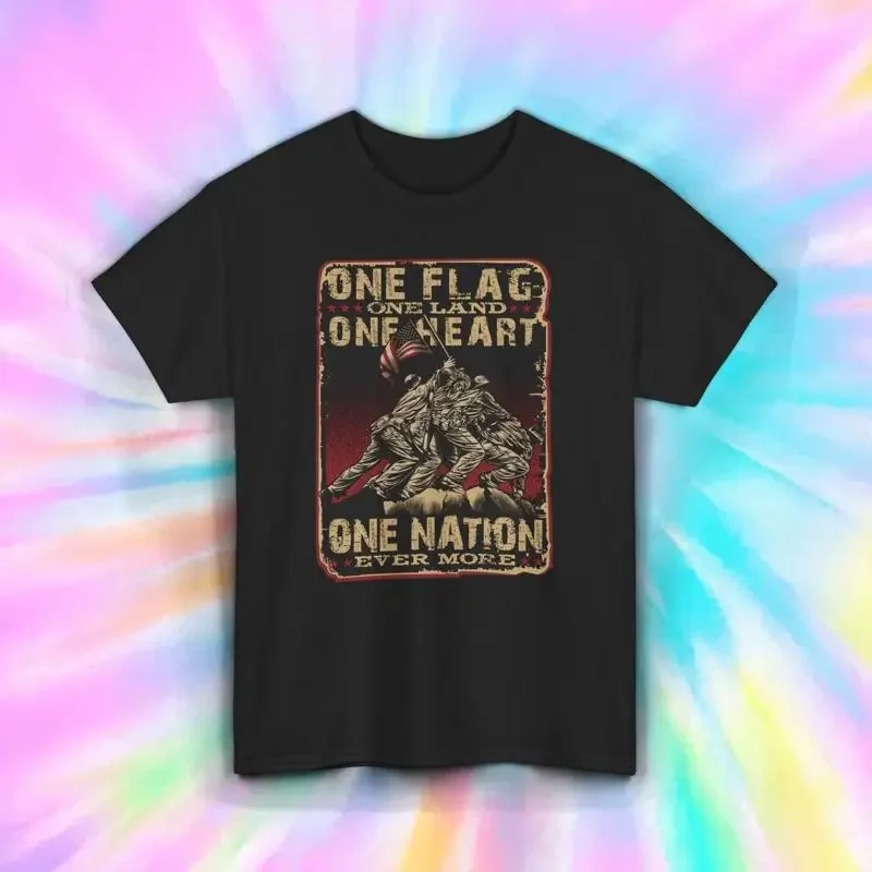 One Nation T Shirt Flag Land Heart Patriotic S 5XL