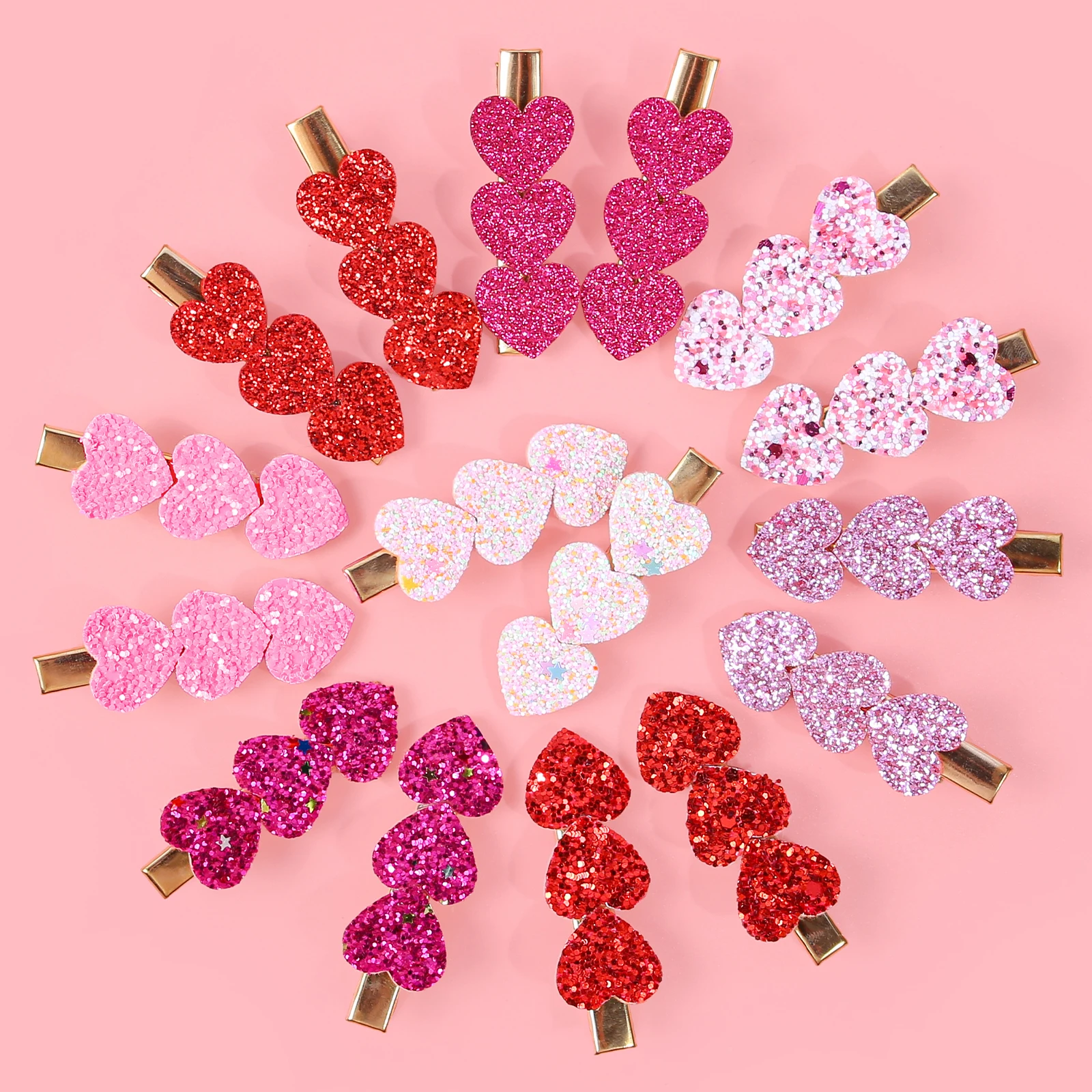 8/16pcs Glitter Heart Hair Clips Girls Women Valentine's Day Sweet Heart Barrettes Clips Hairpins for Kids Hair Accessories