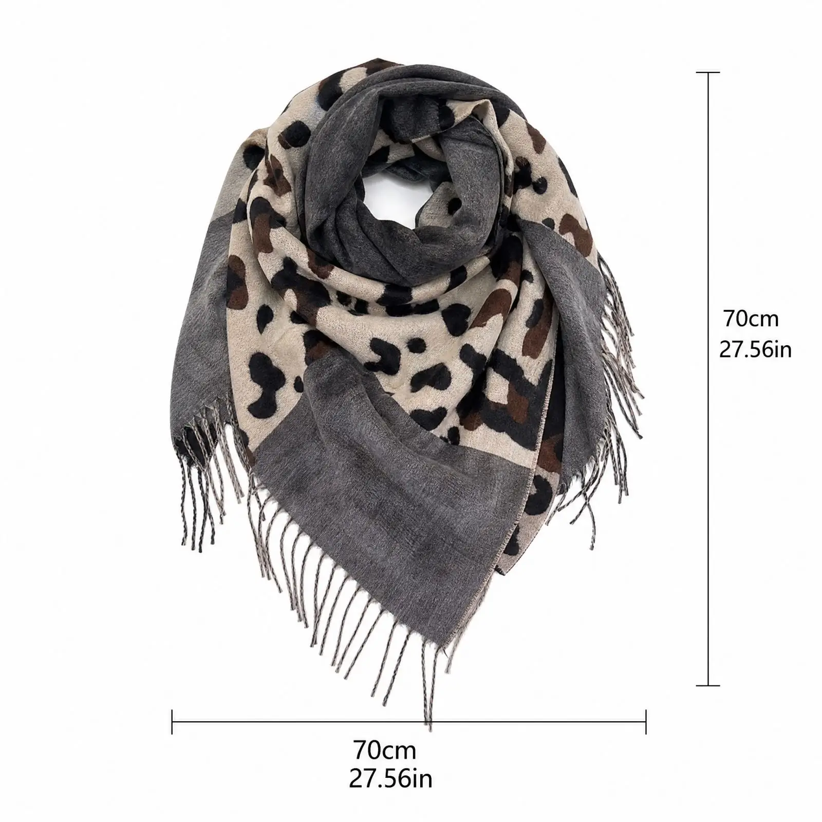 Women‘s Double-Sided Printed Scarf with Color Block Autumn Winter Ladies Retro Leopard Print Warm Shawl with Tassels
