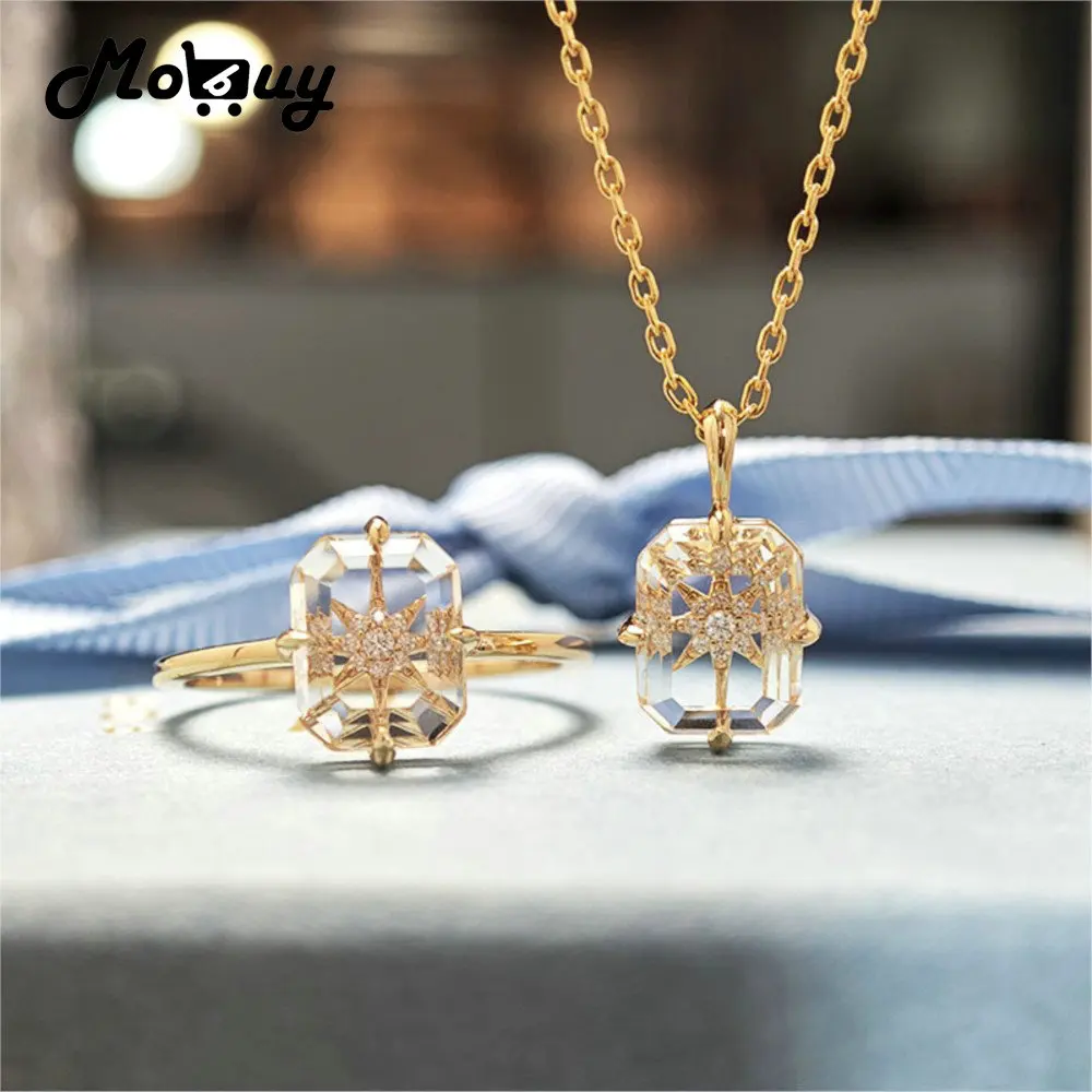 

MOBUY Simple Natural Crystal Geometry Pendant Neckalce For Women Exquisite Star 925 Sterling Silver Gold Vermeil Fine Jewelry