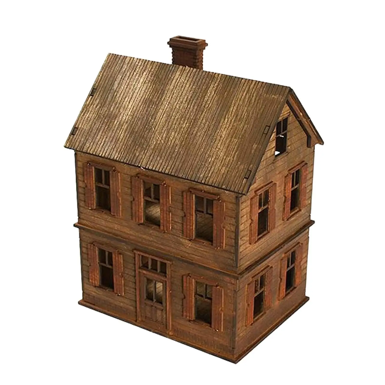 Artesanía educativa para niños, escala 1:72, edificio de dos pisos de Europa Oriental, modelo de rompecabezas de madera, escena, adorno artesanal, regalo para niños