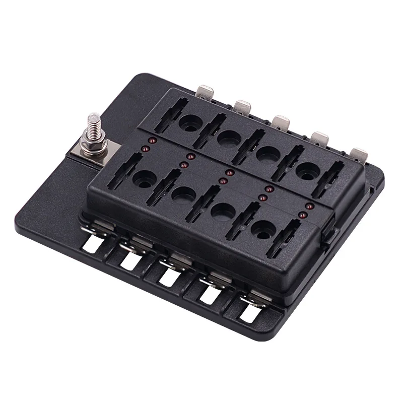 Factory cross-border direct supply for automobiles, one in 10 out PC with lamp, fuse box with leather case, flat terminal univer