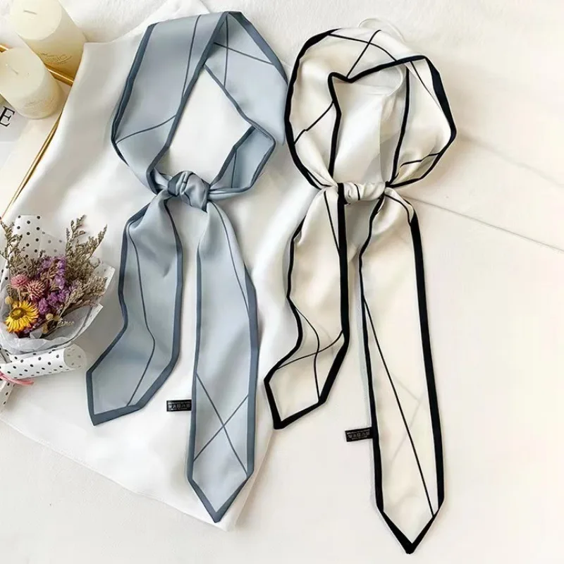 2024 Narrow Silk Scarf Women\'s Long Ribbon Tie Bag Decorative Ribbon Belt Headband Extra Long Small Scarf Hair Bands for Women