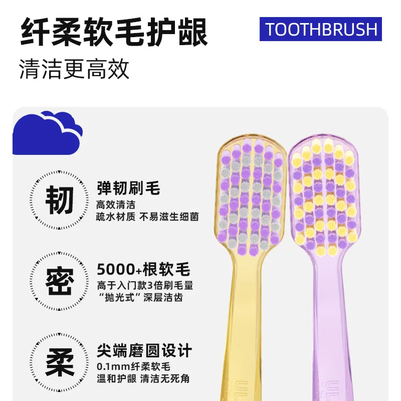 Adult toothbrush, soft-bristle, high-grade crystal handle, 2-pack, couple household wide-head toothbrush