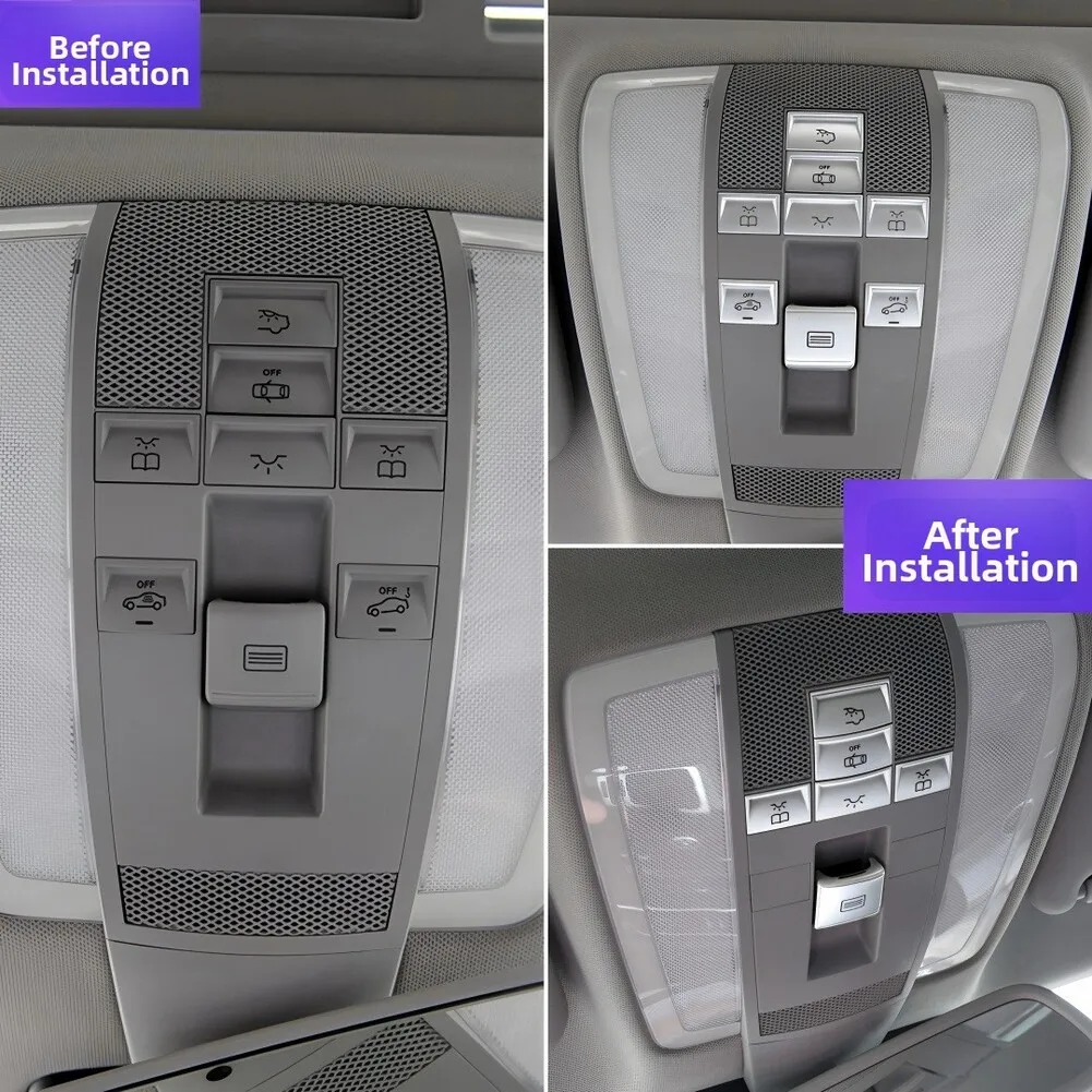 Reading Light Switch Roof Lamp Button ABS Plastic Material Complete Set 8 6 Pcs Silver For Mercedes GLK 2008-2015