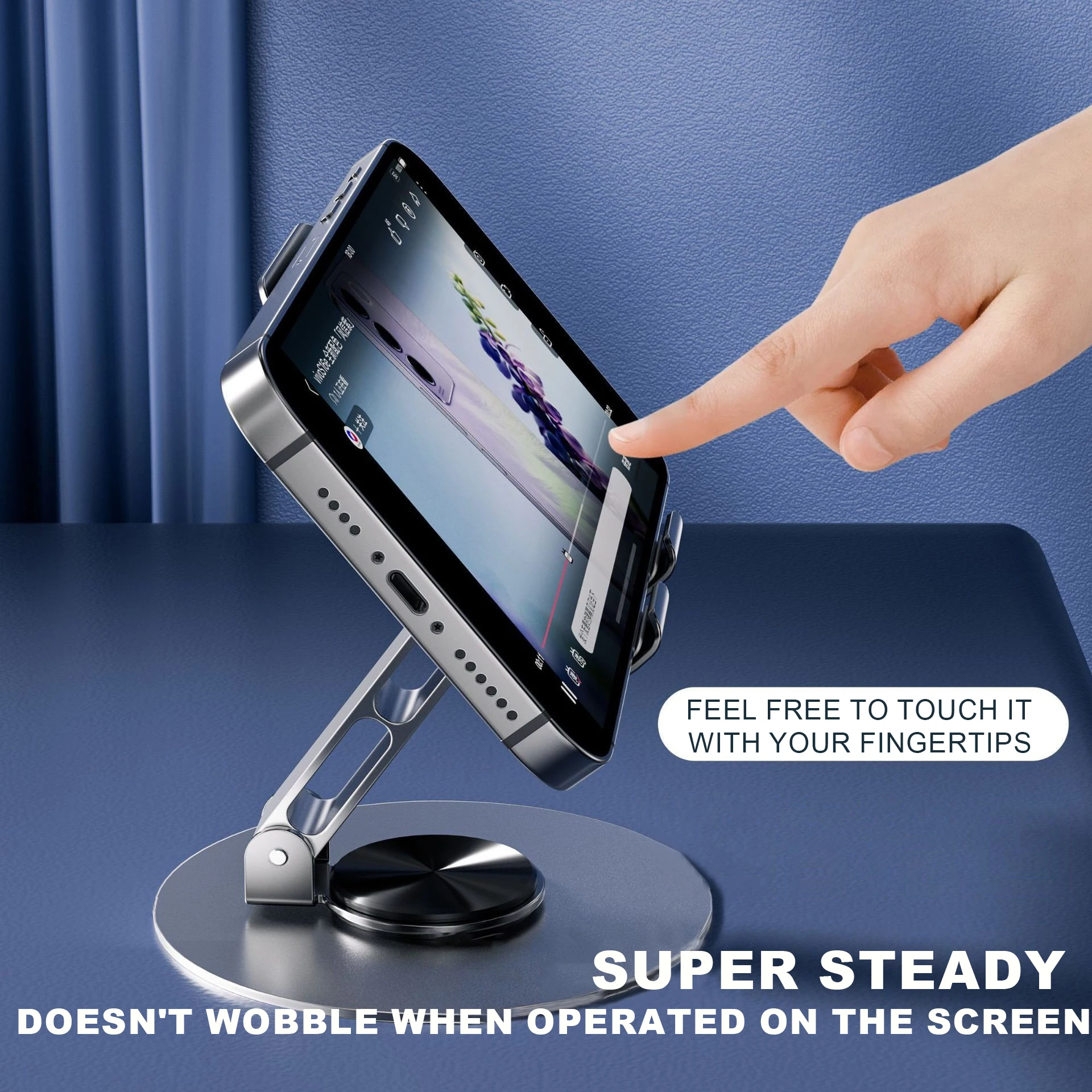 Verstellbarer Handy-Ständer, Aluminium-Desktop-Handy-Ständer mit rutschfester Basis und praktischem Ladeanschluss