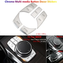Chrome Car Multi Media Switch Button Cover Trim For BMW 5 Series G30 G31 X3 G01 Auto Interior Inner Stickers Accessories 5Pcs