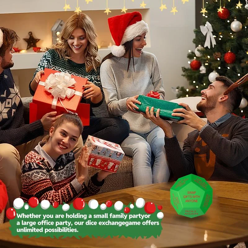 12-zijdige kerstfeestdobbelstenen met vakantieontwerp, 3 * 3 * 3 inch, geschikt voor vakantiespellen, gezinspret en cadeau-uitwisseling