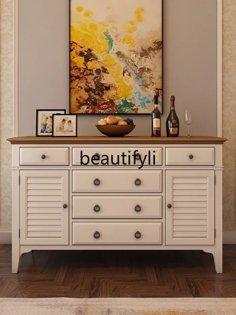 

B6 American all solid wood dining side pastoral storage dining room tea cupboard wine cabinet