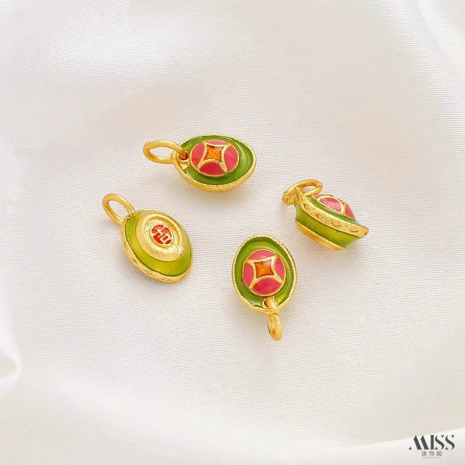 Copper Sand Gold Plated Enamel Character Ingot Matte Gold Zircon Flower Bell Pendant, Color Retention Charms for DIY Jewelry