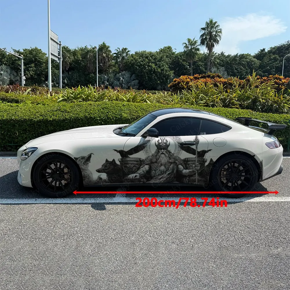 2pcs Viking Mythology Raven & Wolf Car Side Wraps, Self-Adhesive PVC Waterproof & Scratch-Resistant Stickers, Car Accessory Gift