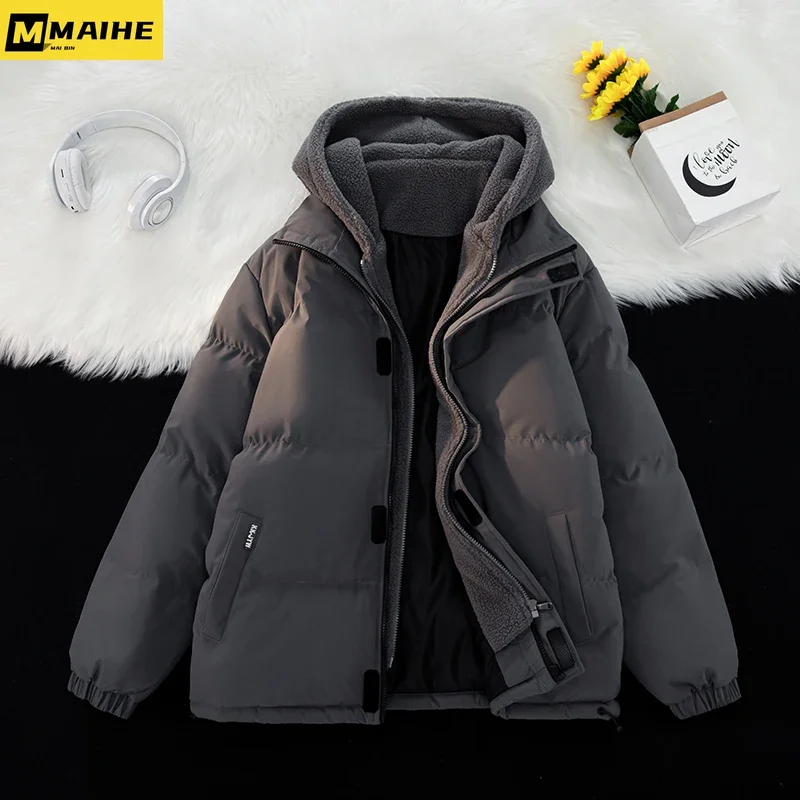 Herbst/Winter 2023 neue Chaque tas Hombre Mode lässig gefälschte zwei Kapuzen Parkas Jacke Herren Plus-Size-Kaschmir kurzen Thermo mantel