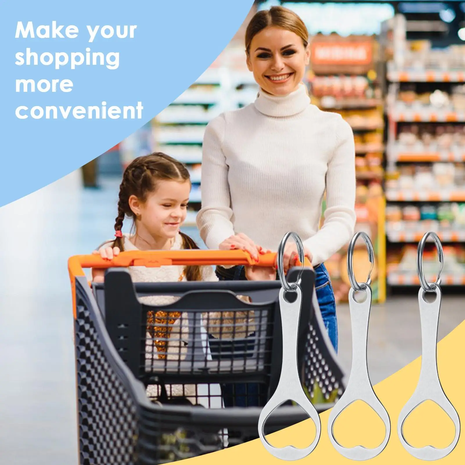Stainless Steel Trolley Cart Tokenrings Keychains Portable Holder Keychain Removable Shopping Trolley Tokens Coin Keyring