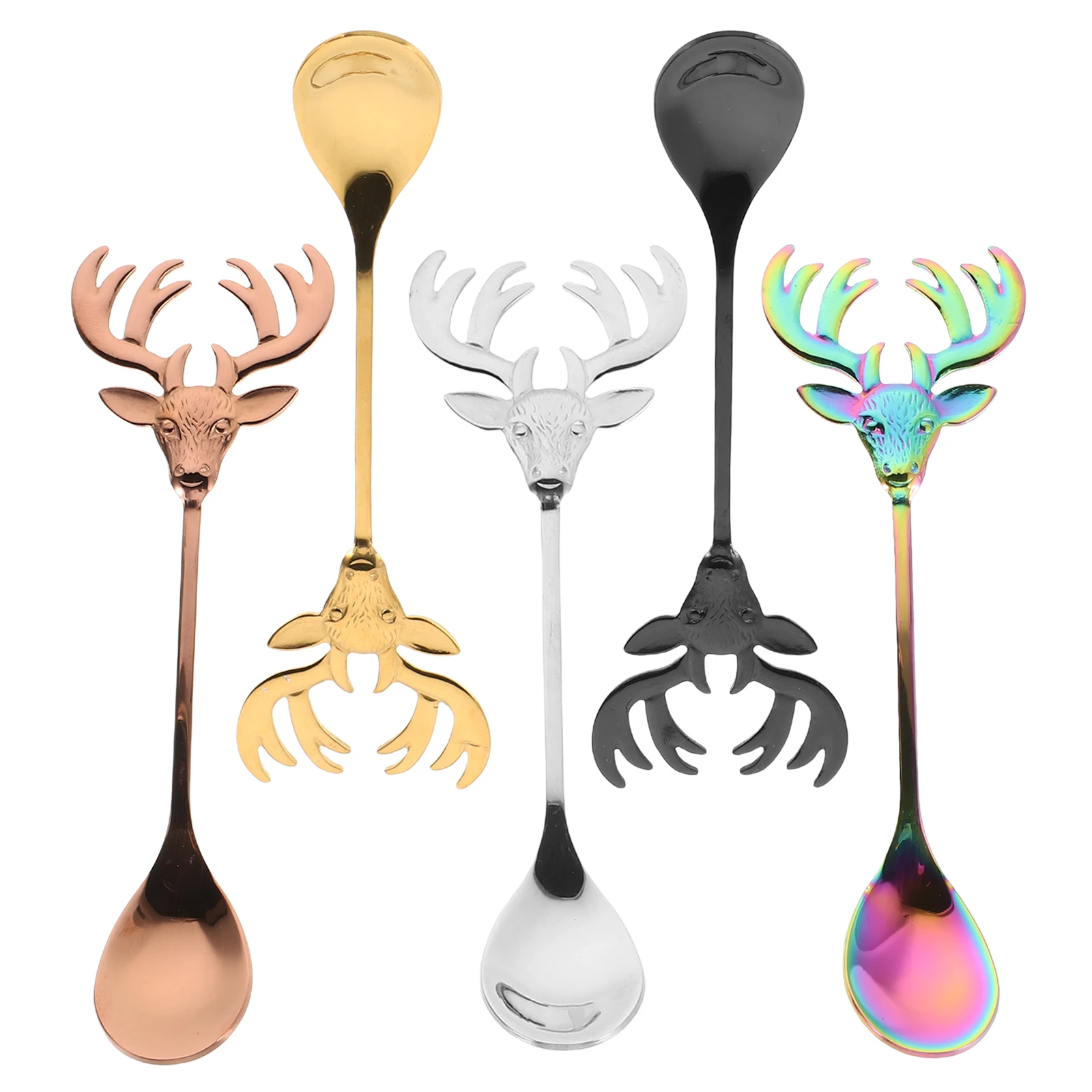 

5Pcs Stainless Steel Coffee Spoons Reindeer Handle Creative Design Stirring Spoon Christmas Party Tea Ice Cream Dessert Utensils