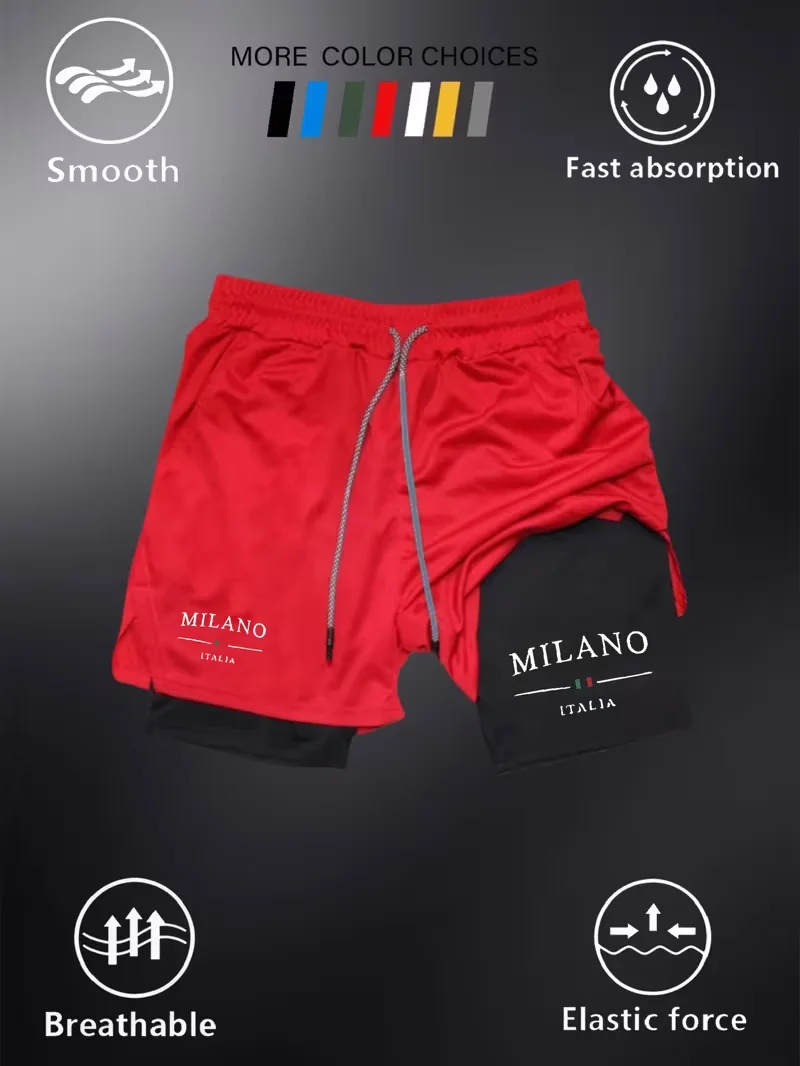 Men's fashionable sports shorts quick drying 2-in-1 multifunctional fitness pants suitable for casual fashion outdoor gym summer