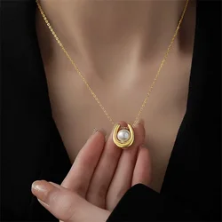 EILIECK New Fashion Simple Pearl Pendant Necklace For Women Classic Stainless Steel Metal Neck Chain Jewelry Holiday Gifts
