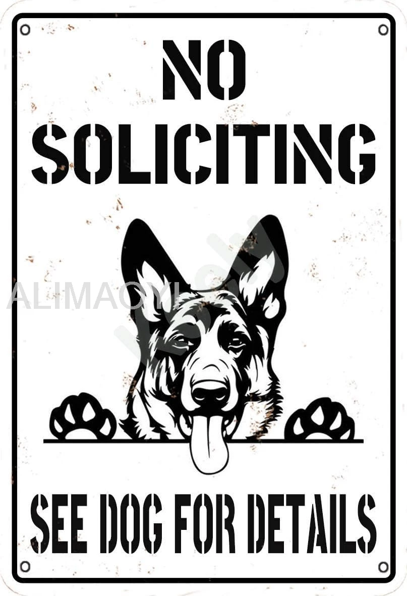 Keely No Soliciting See Dog for Details German Shepherd Metal Vintage Tin Sign Wall Decoration 12x8 inches for Cafe Bar Alu sign