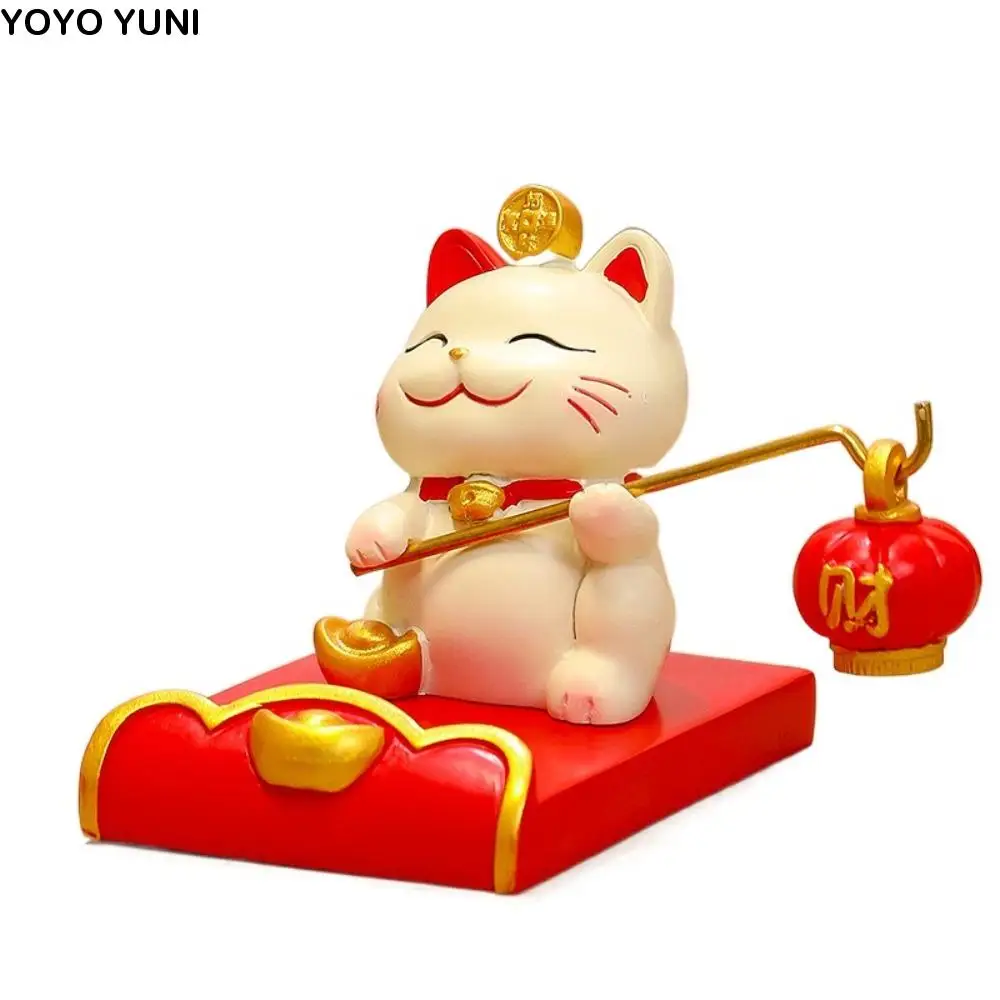 

Figurine Miniature Items Lucky Cat Phone Holder Resin Crafts Chinese Style Animal Mobile Phone Stand Realistic Exquisite