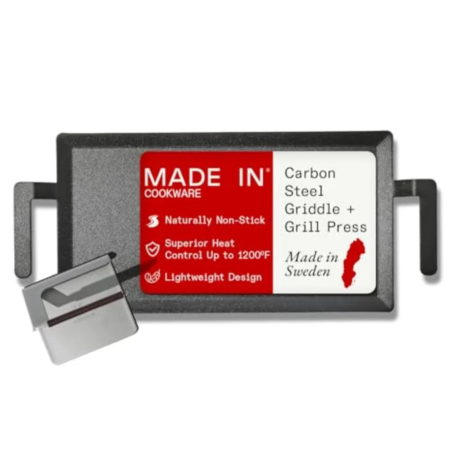 

Cookware Carbon Steel Griddle + Grill Press Professional Cookware Crafted in Sweden Induction Compatible