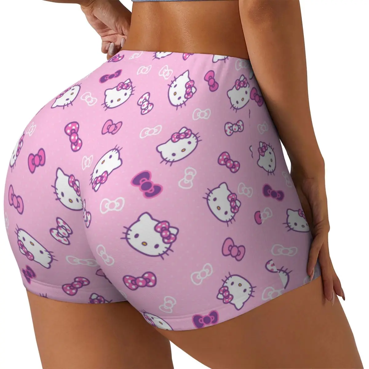 Sanrio Hello Kitty Workout Shorts for Women Scrunch Butt Lifting Elastic Gym Fitness Kitty White Booty Cycling Short Pants