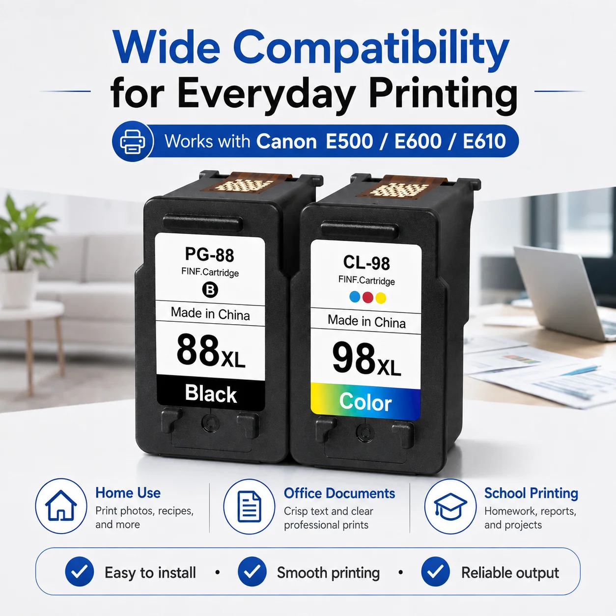 PG-88XL CL-98XL Compatible Ink Cartridge Set for Canon E500 E600 E610, Refillable Black & Color Printer Ink