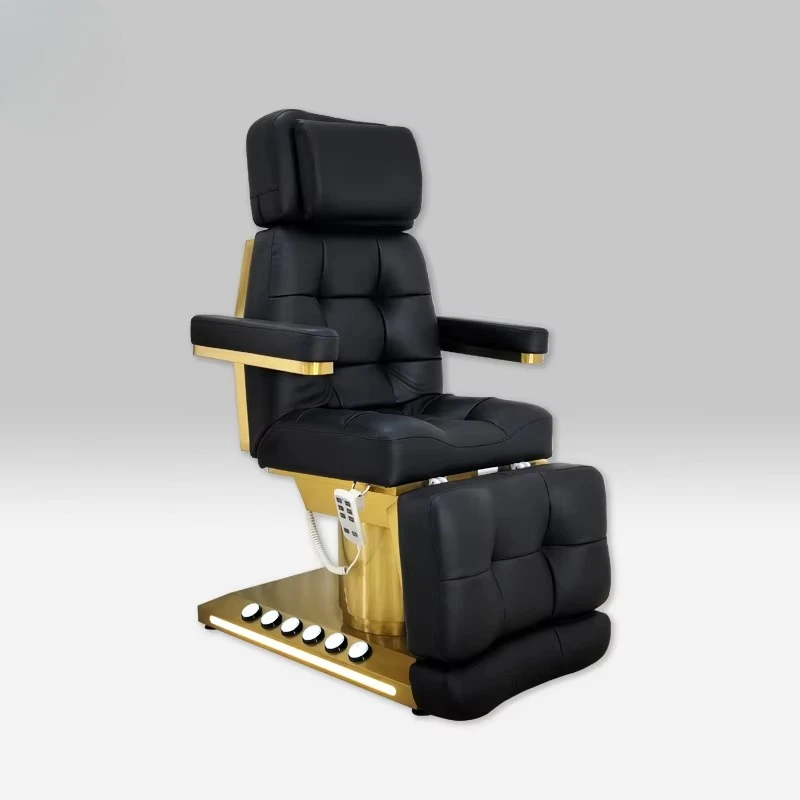 Beauty Bed with Foot Pedal With Light Fashional Massage Table Treatment Spa Bed 3 Motors Function Gold Base