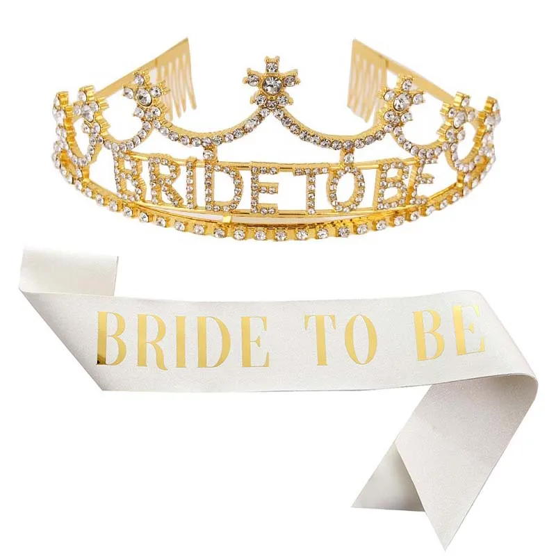 

Golden Bride To Be Crown Sash for Women Girl Silver Rose Gold Bridal Shower Tiara Sashes Scarf Hen Bachelorette Party Decoration