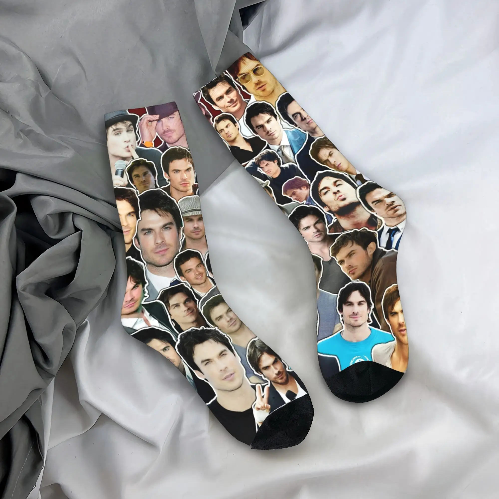 Damon Salvatore Socks Men Women Funny The Vampire Diaries  Socks Hip Hop Spring Autumn Winter Middle Tube Stockings Gifts