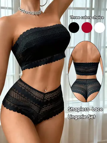 Strapless Bralette Set Lace Wireless Unpadded Bra and Panties Set for Women Comfortable Seamless Lingerie for Wedding S XL