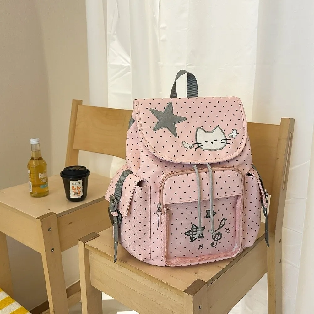 Kawaii Sweet Cat Ita Backpack Large Capacity Nylon Travel Daypack Polka Dot Students Schoolbag for Girls