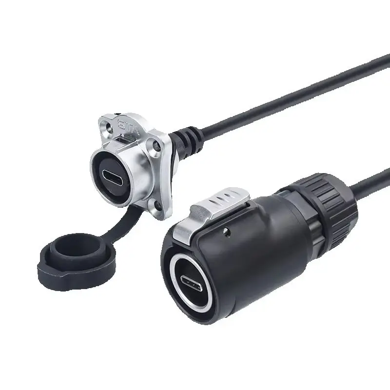 LP16 Type C Aviation Plug IP67 Waterproof Industrial Connector LED Display Screen 0.5M 1M 2M Data Signal Power Cable 0.5M 1M 2M