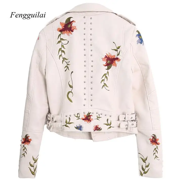 Imagem -03 - Nova para Mulheres de Manga Longa Floral Bordado Turn-down Colarinho Jaqueta de Couro Roupas Esportivas Moda Motocicleta Cabolsa Mujer