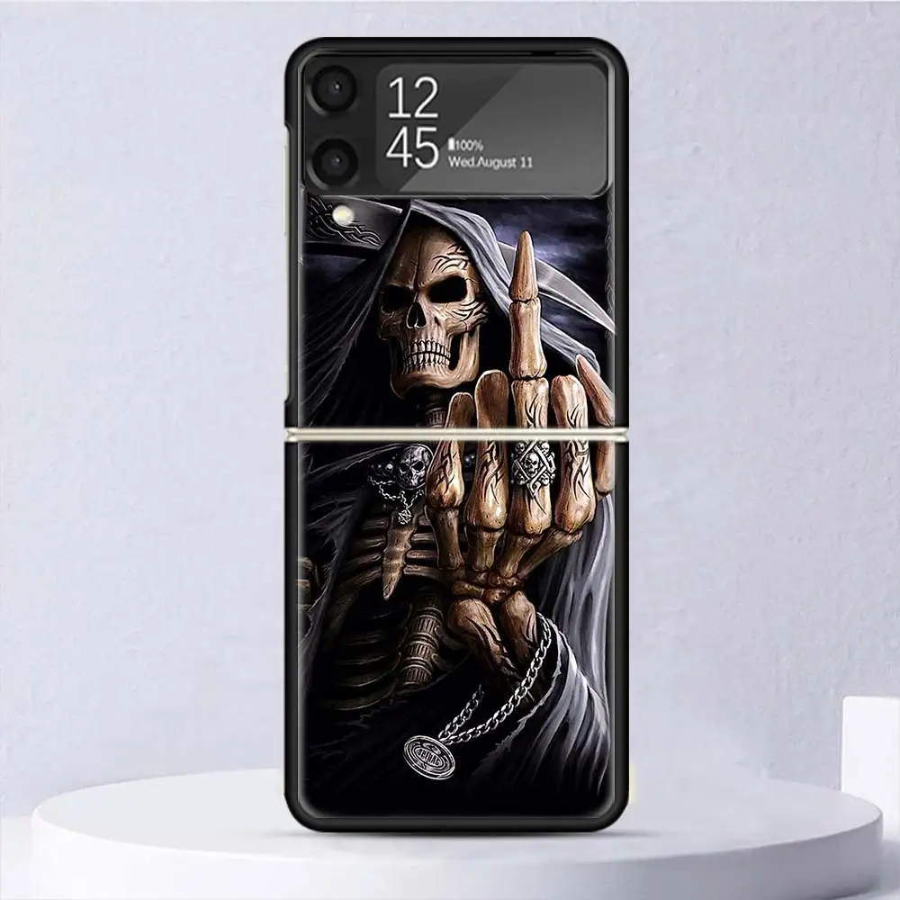 Grim Reaper Skull Skeleton Shockproof Hard Case For Samsung Galaxy Z Flip 4 5 3 5G Phone Cover Z Flip3 Flip4 Flip5 Black Fundas