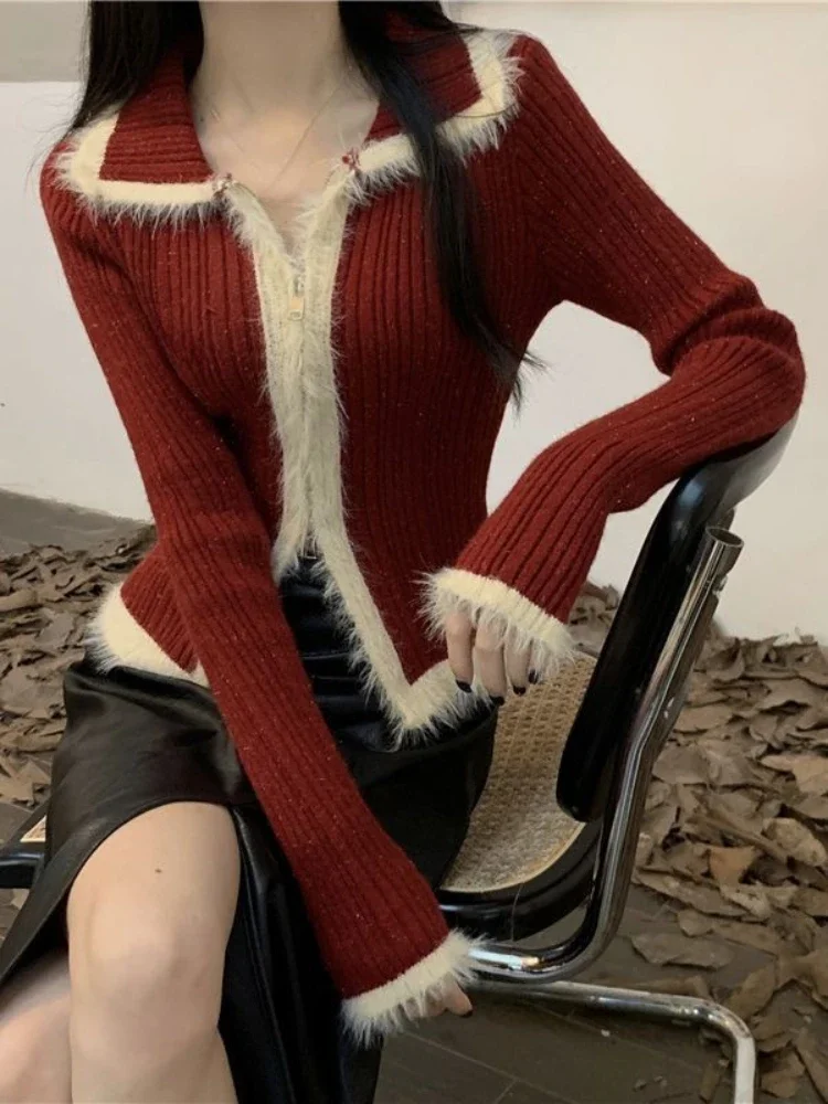 2025 ฤดูใบไม้ผลิเกาหลีแฟชั่นเสื้อกันหนาวผู้หญิงO-คอPulloverถักเสื้อถักหญิงจัมเปอร์สบายๆคริสต์มาส 2000S Aesthetic