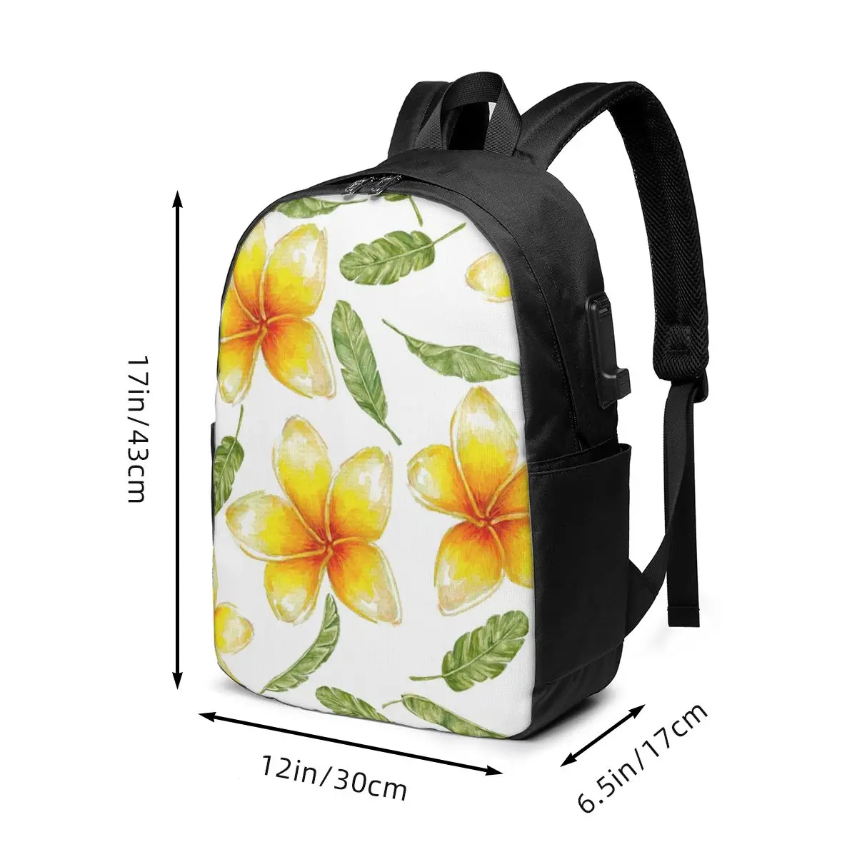 Frangipani Plumeria Flowers With Leaves Backpack Travel Notebook Bag Computer College Student School Bag Laptop Shoulder Bags