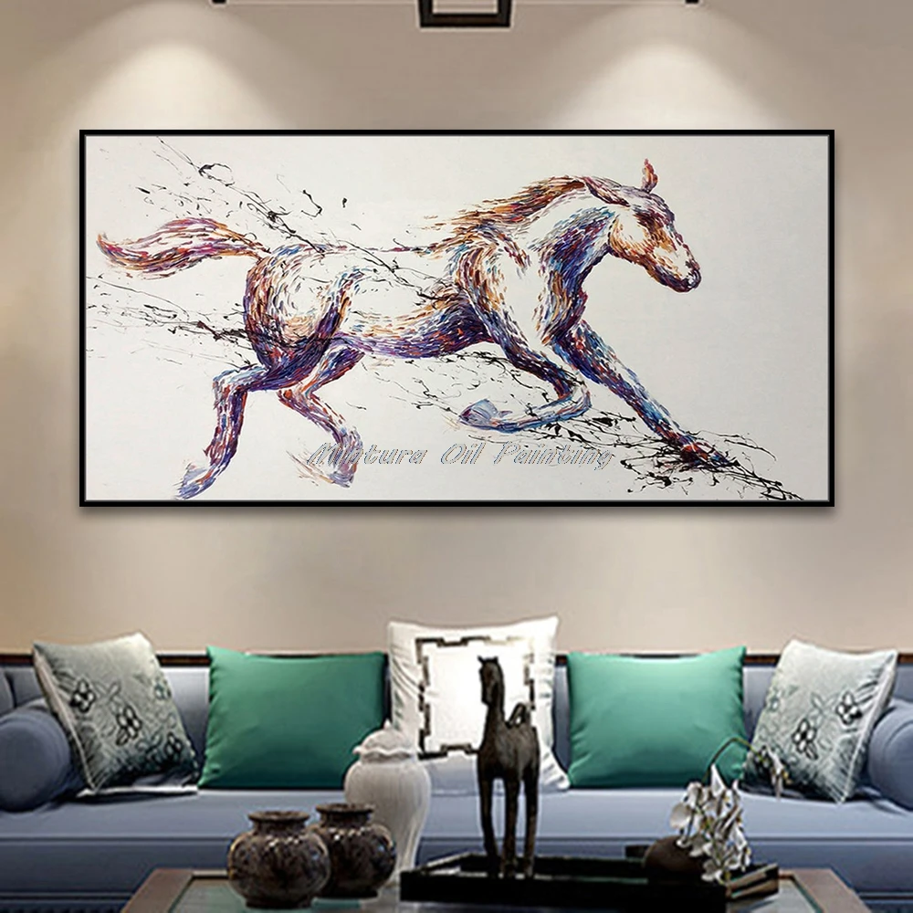 Mintura Large Wall Art,for Living Room Hotel Decor Oil Paintings on Canvas,Handpainted Galloping Horse Animal Decorative Picture