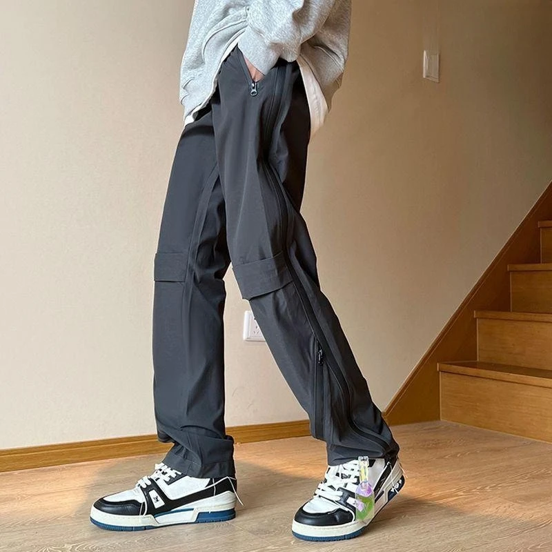 

Мужские функциональные брюки-ветровка большого размера 300 Pou в американском стиле, весенне-осенние рабочие брюки на молнии, повседневные длинные брюки в уличном стиле