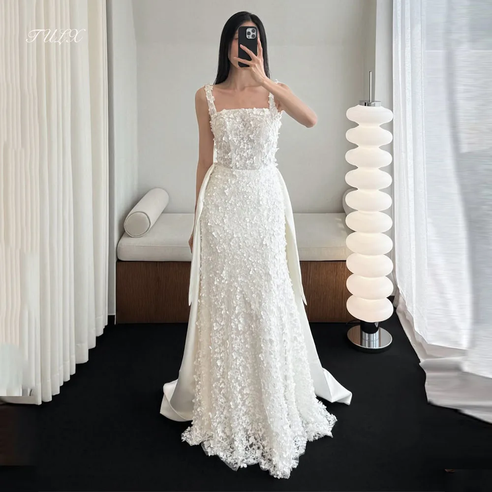 TULX Luxury Mermaid 3D Lace Wedding Dresses Korea Photo Shoot Square Collar Strap Long Bridal Gown Corset Customized 웨딩드레스 2026