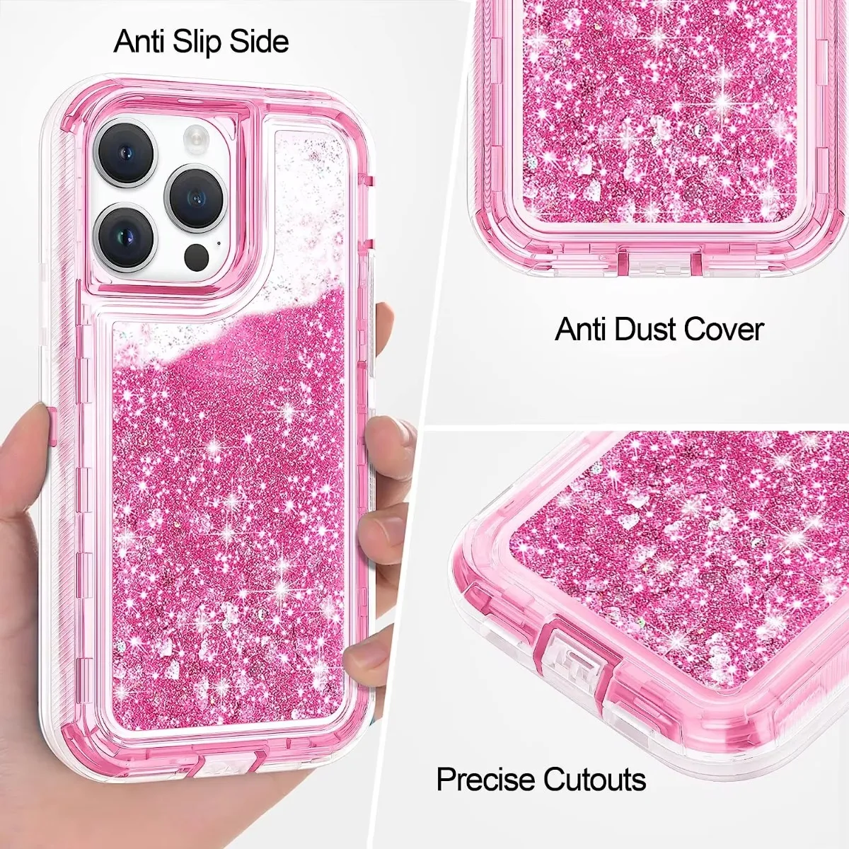 3-in-1 OTT Heavy Duty Glitzer-Flüssig-Quicksand-Box-Handyhülle für iPhone 18 17Air 16 15 14 Pro Max, stoßfeste Schutzhülle in Militärqualität – Detail 6